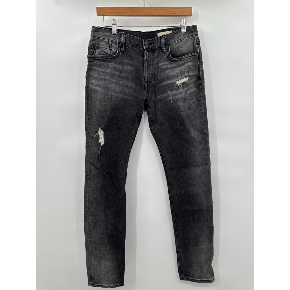 Allsaints Rex Faded Black Denim Jeans Slim Fit Distressed Mens Size 30
